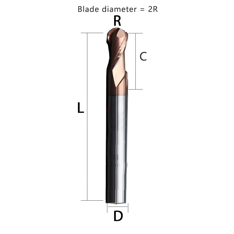 55 degree ball end mill with tungsten steel alloy milling cutter, coated with R1R2R3R4R5r6r8r7r10 for 2-blade steel Shandong Denso Pricision Tools Co.,Ltd.